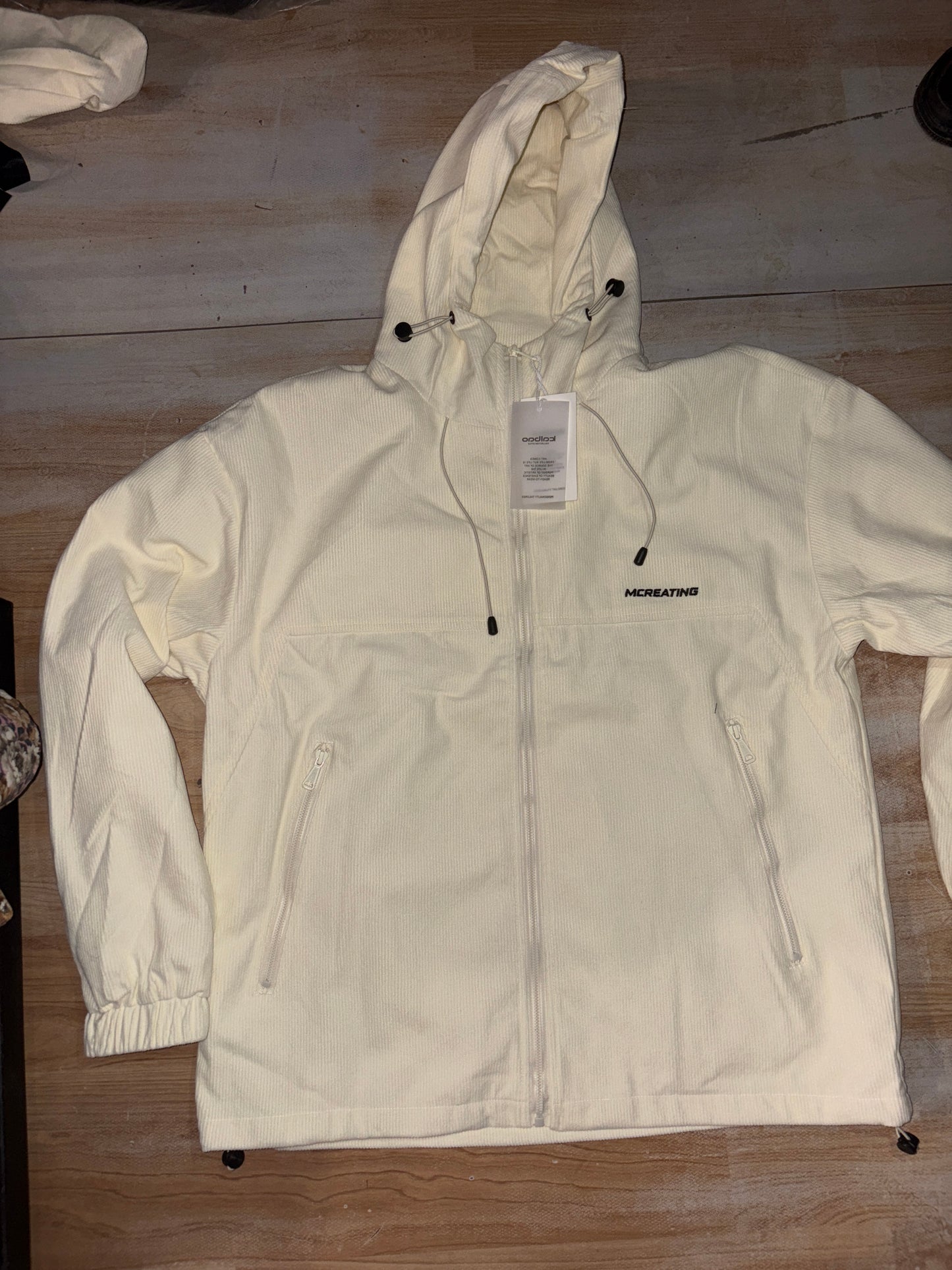 MCREATING Cream Colour Heavy Quality Corduroy Style Hooded Jacket K-8896JR