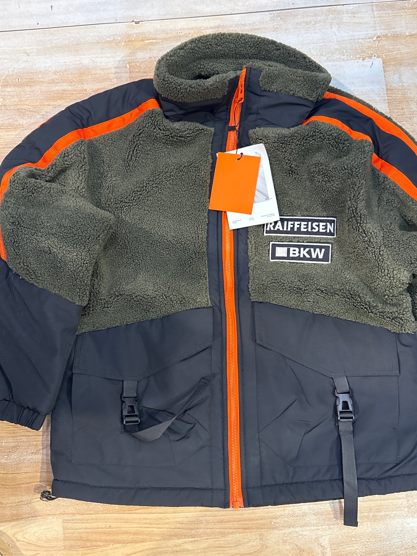 RAIFFEISEN BKW Olive Orange Black Colour Patch Work Premium Quality Imported Unisex Sheep Jacket 23299