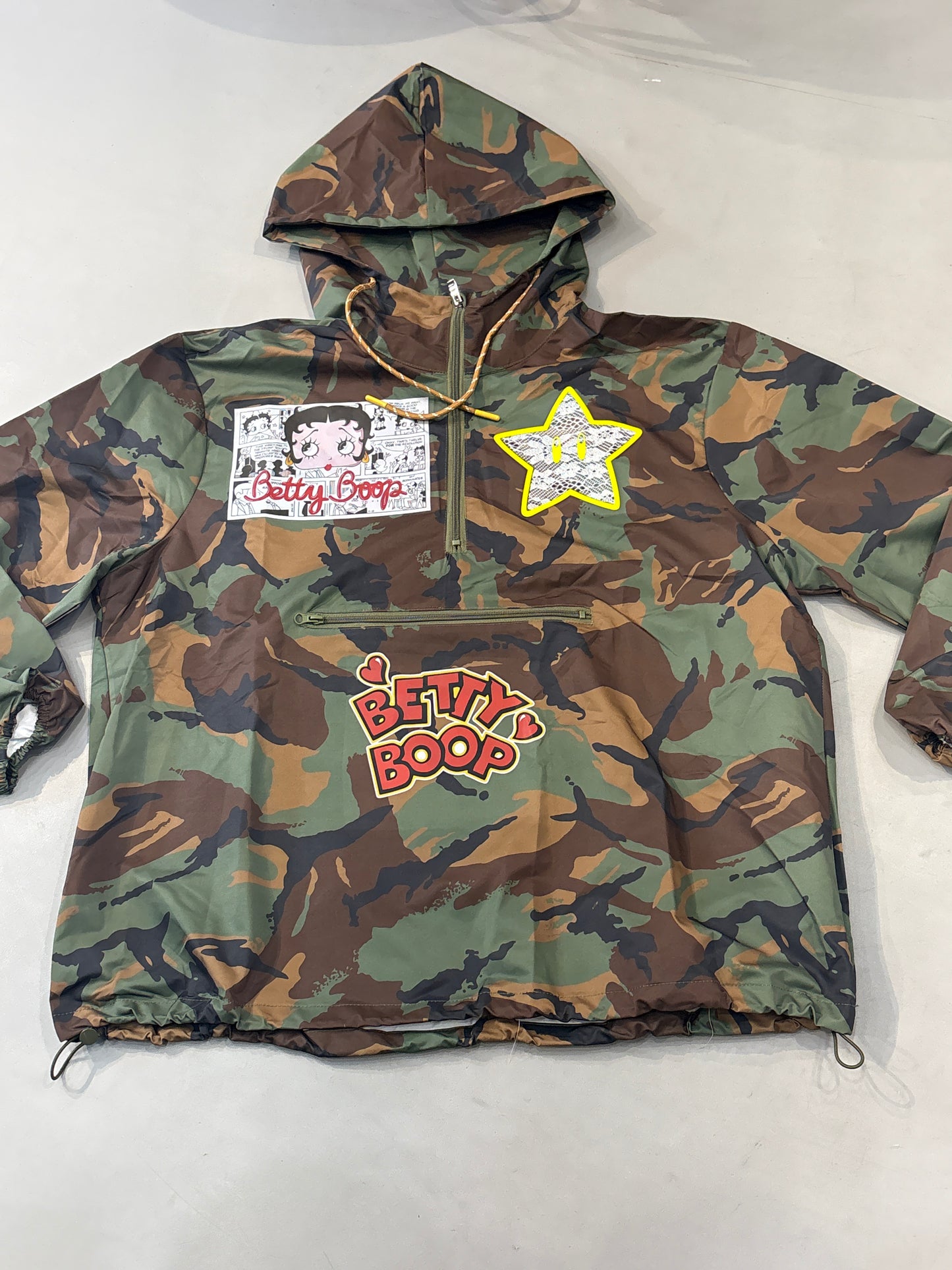 LDA Betty Boop Military Green Colour Full Sleeve Windcheater Hoodie Free Size 70022