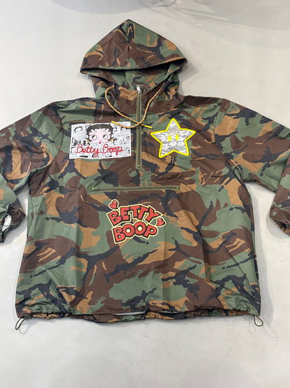 LDA Betty Boop Military Green Colour Full Sleeve Windcheater Hoodie Free Size 70022