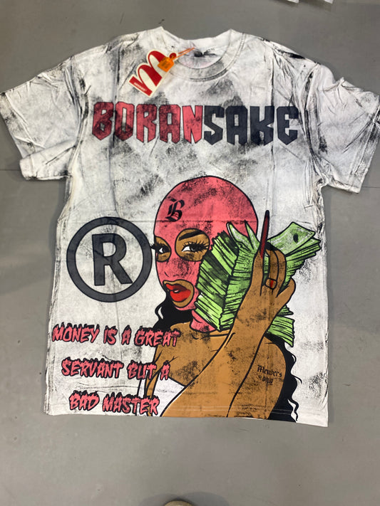 Marshier White Tie Die Colour Boransake Print Back Print Premium Quality Imported Oversized Unisex T Shirt 990389