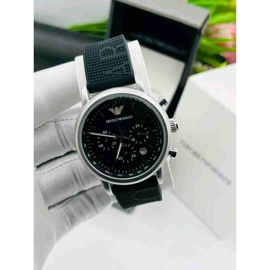 MRA ARM Black Silicone Strap Silver Black Dial Heavy Chronograph Men’s Watch 988372