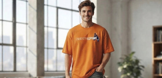 OUTLIER orange Colour Lucky Cider Bottle Print Stone Work Round Neck Tshirt OL521