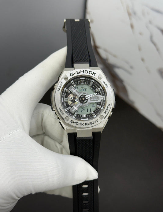 Hsg Black Silicone Strap Silver Metal Dial Water resistant Sports Men Watch 989500