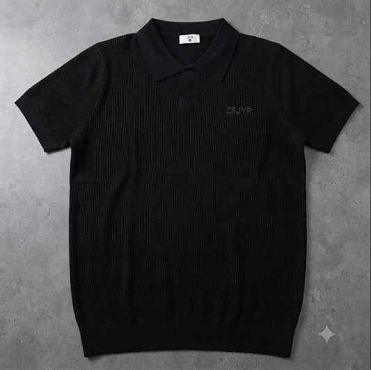 ZFJY ZFJYR Black Colour Knitted Premium Quality Imported Unisex Collar T Shirt 1809