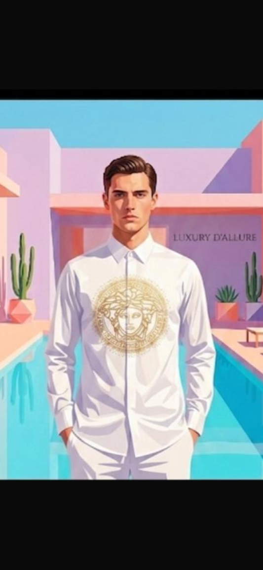 REV VER White Colour With Golden Stud Premium Quality Partywear Shirt 990708