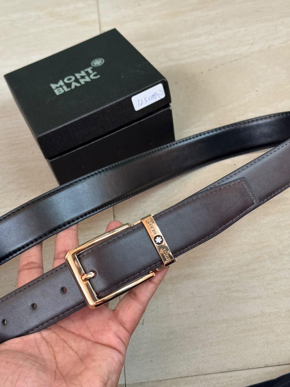 NOM MON Copper Buckle Brown Black Double Side Strap Men’s Belt 991386