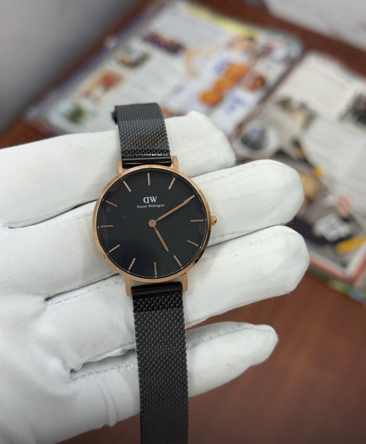Wd Black Chain Copper Ring Black Dial Slim Formal Casual Watch For Ladies 400961