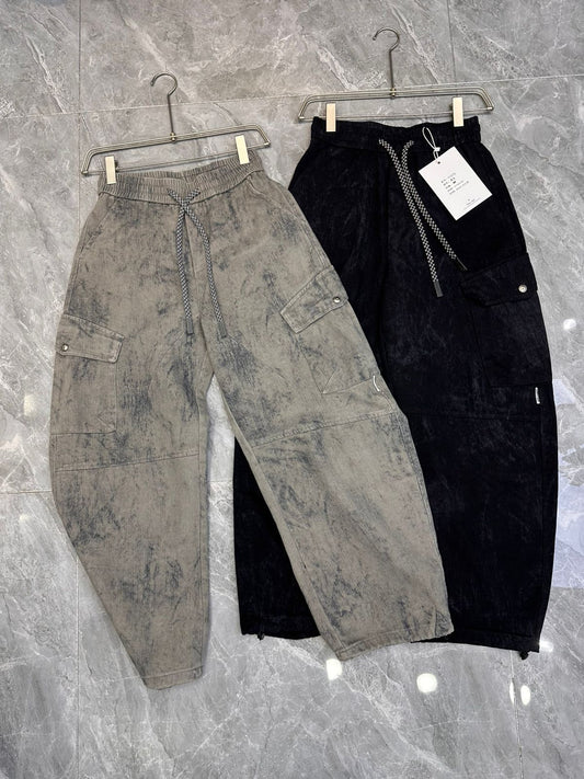 YZY Korean Style Faded Black With 5 Pockets Baggy Fit Denim Cargo Pants Y1075