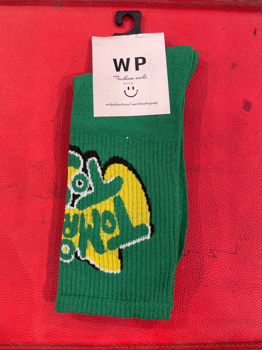 WP Green Colour With Yellow Print Premium Quality Full Socks 990060