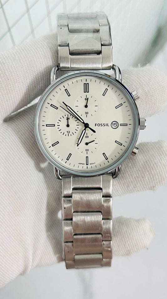 SOF FOS Silver Chain White Dial Chronograph Working Men Watch 990824