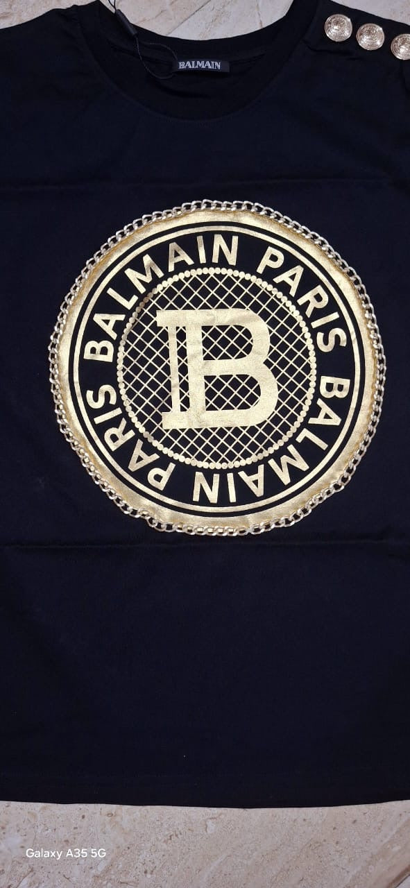 Bal Lab Black Colour Gold Chain Print Shoulder Gold Button Round Neck 13273