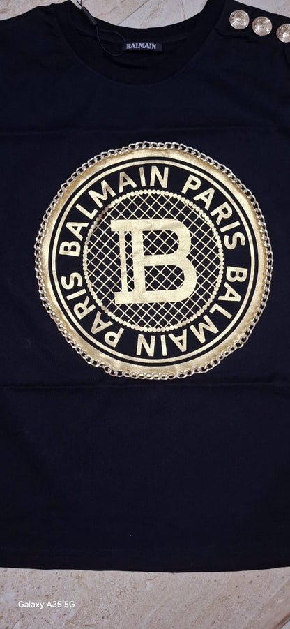 Bal Lab Black Colour Gold Chain Print Shoulder Gold Button Round Neck 13273