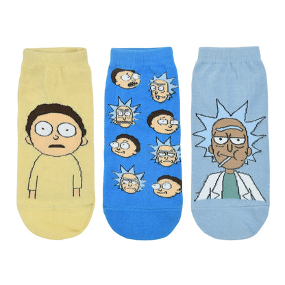 RICK AND MORTY COTTON LOWCUT CHARACTER SOCKS FOR MEN (PACK OF 3) (FREE SIZE) (BLUE, CREAM)