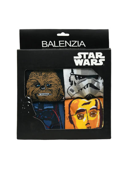 BALENZIA STAR WARS GIFT PACK FOR MEN - CHEWBACCA, C-3PO, DARTH VADER & CLONE TROOPER -CHARACTERS CREW SOCKS (MULTICOLORED)(PACK OF 4 PAIRS/1U)