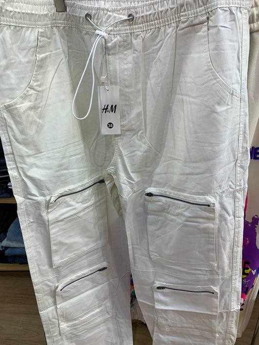 M&H Cargo White Colour Six Pocket Straight Fit H9031