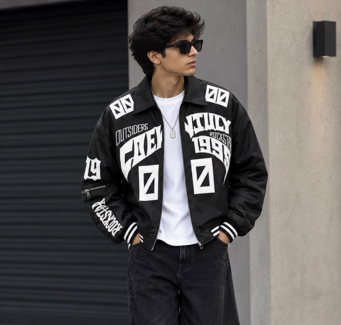FASHION Black Colour  1998 Embroidery Design Premium Quality Unisex Jacket 9331-A