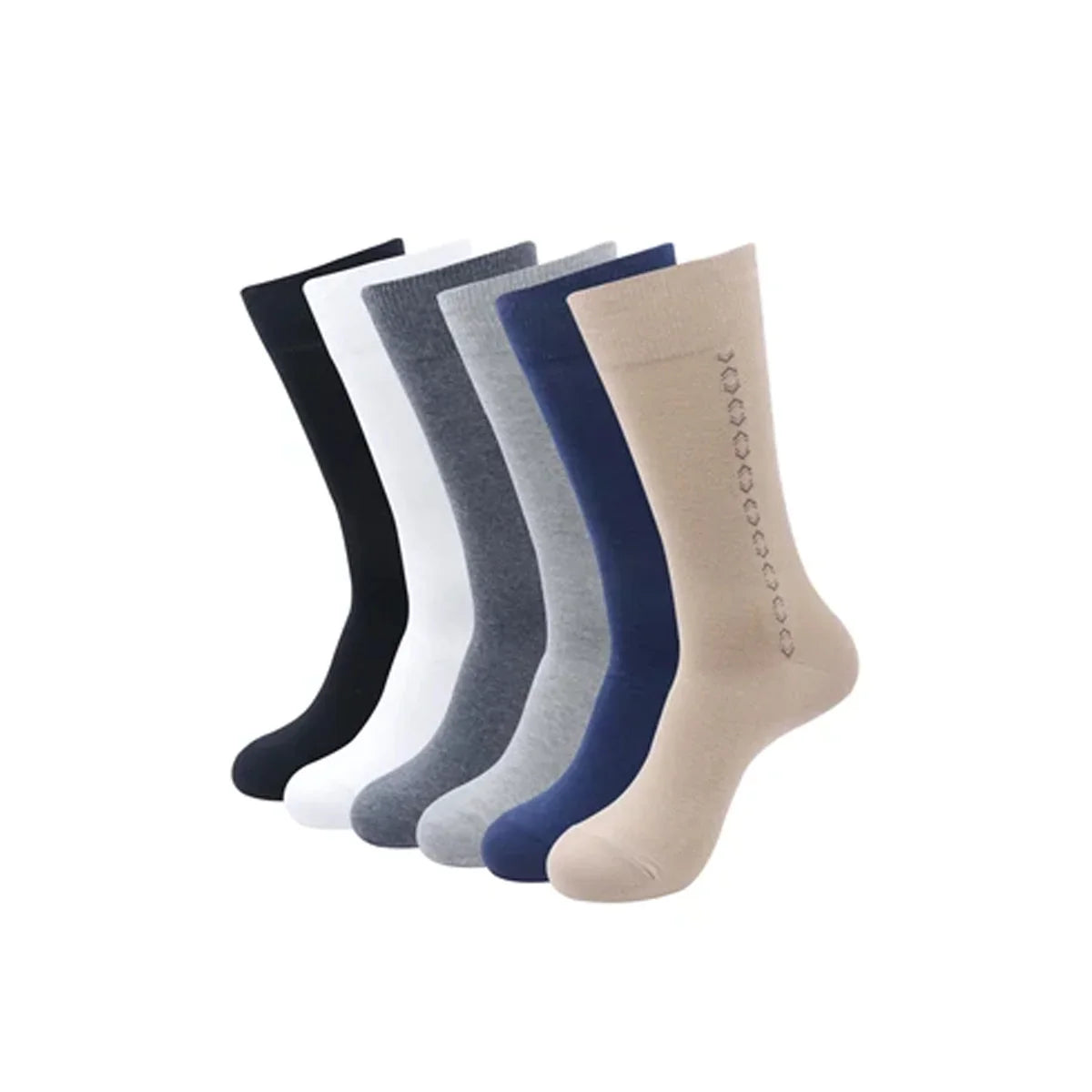 BALENZIA MEN'S MOTIF COTTON CREW SOCKS- (PACK OF 6 PAIRS/1U) (BLACK,BEIGE,NAVY,D.GREY,L.GREY,WHITE)