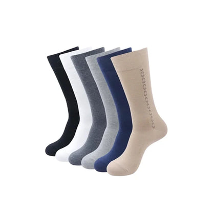 BALENZIA MEN'S MOTIF COTTON CREW SOCKS- (PACK OF 6 PAIRS/1U) (BLACK,BEIGE,NAVY,D.GREY,L.GREY,WHITE)