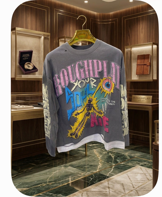 Rough Play Grey Colour Rough Play Print With Studd Imported Unisex Waffle TShirt 990878