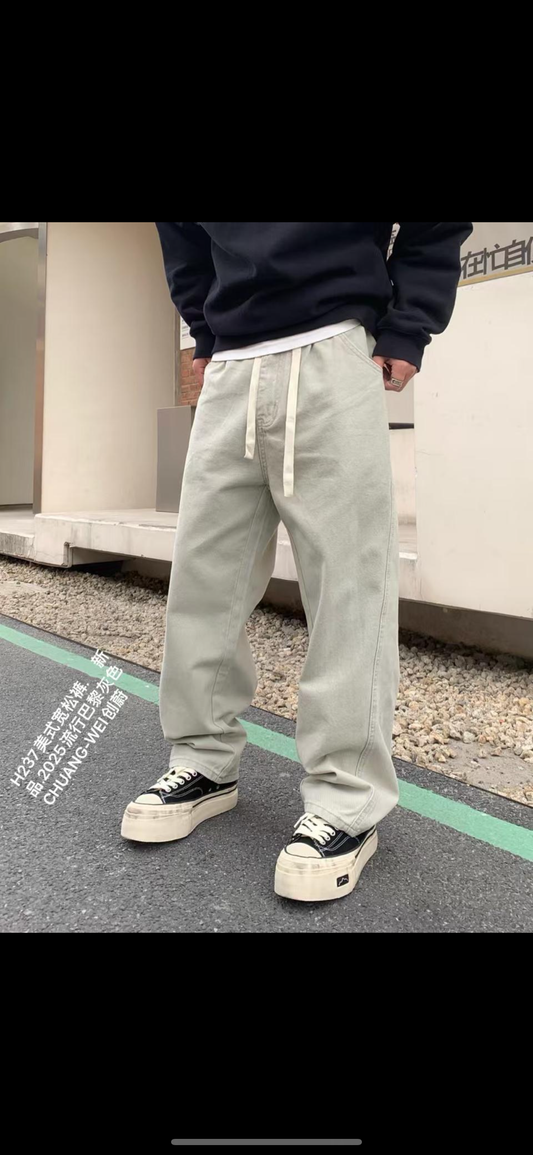 Grey Green Pista Colour Baggy Fit Jeans H237