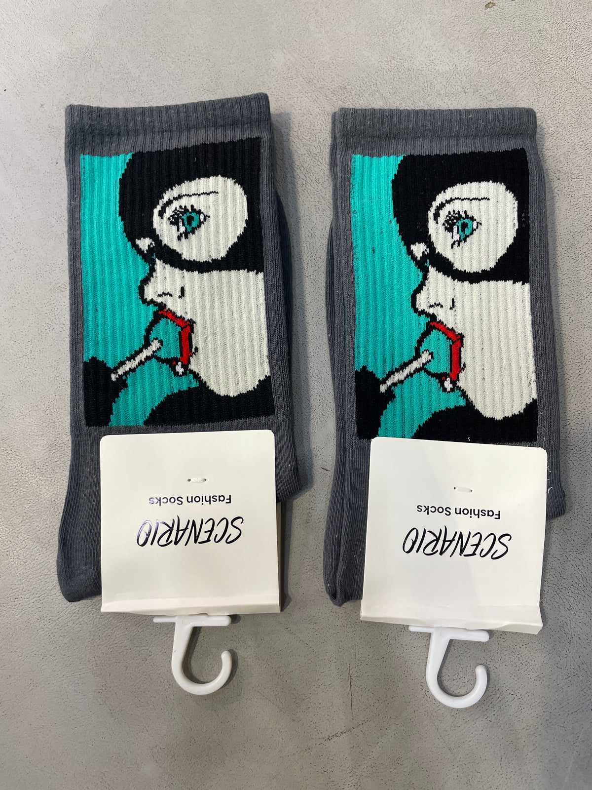 Scenario Grey Colour Green Black Girl Face Print Premium Quality Full Socks 991170