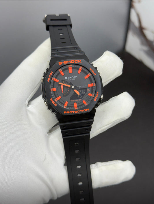 Hsg Black Silicone Strap Black Orange Dial Water resistant Blue Men Watch 989502