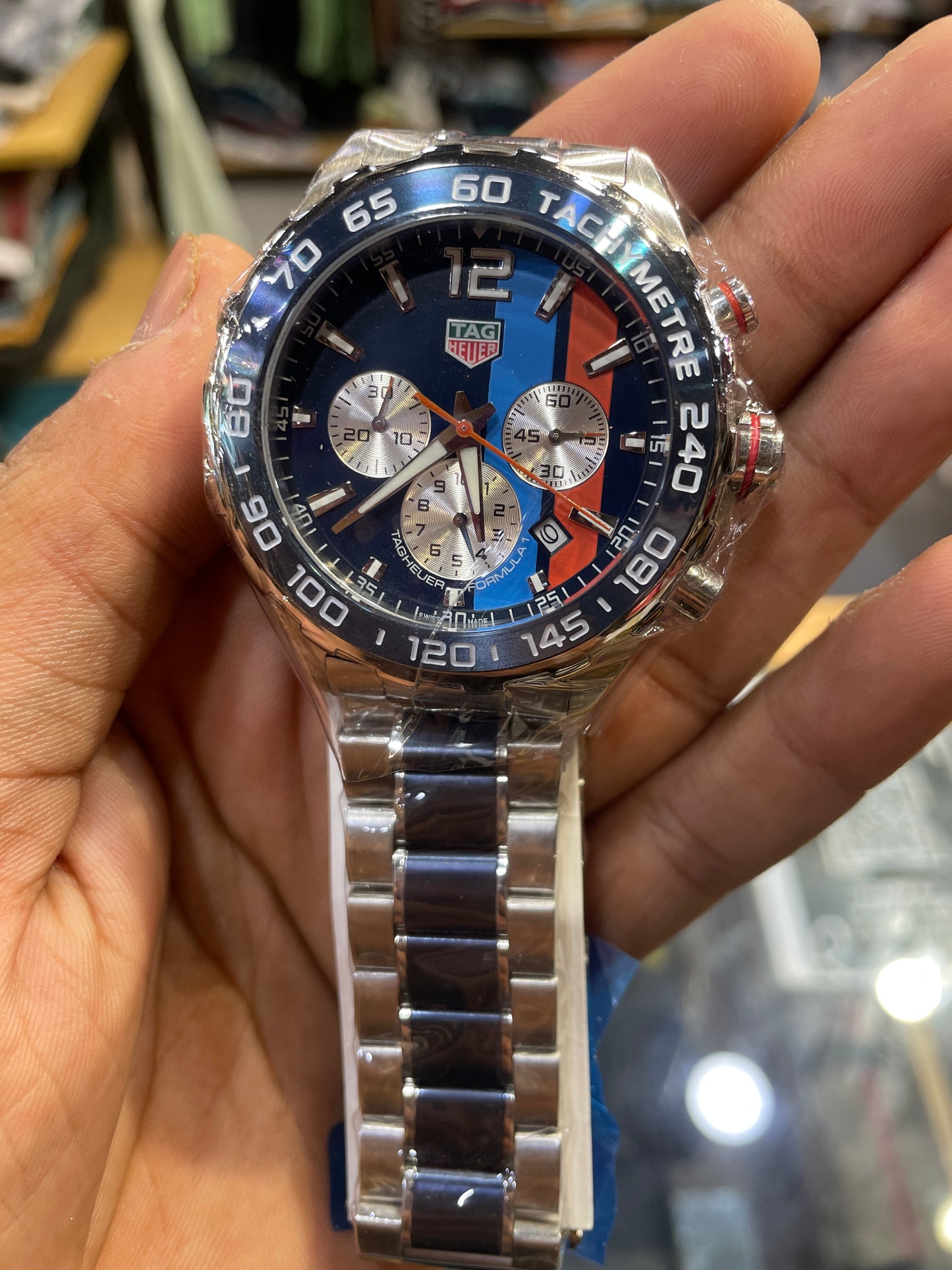 GAT TAG Double Tone Silver Chain With Blue Dial Mens Premium Watch 990514