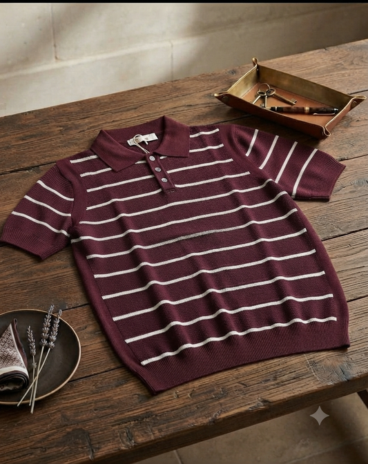 Men Stylish Violet Colour White  Lining Knitted Premium Quality Unisex Collar T-Shirt R86039