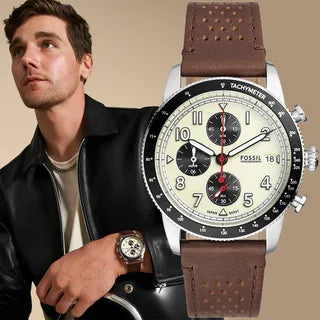 Sof Brown Strap Black Silver Dial All Chrono Working Men’s Watch 401512