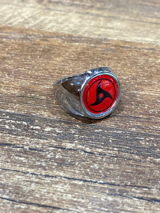 Silver Colour Red Black Print Ring 987292