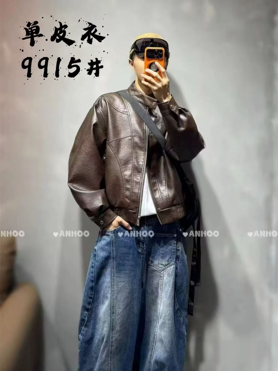 JIEMENG Brown Colour Leather Men’s Jacket 9915
