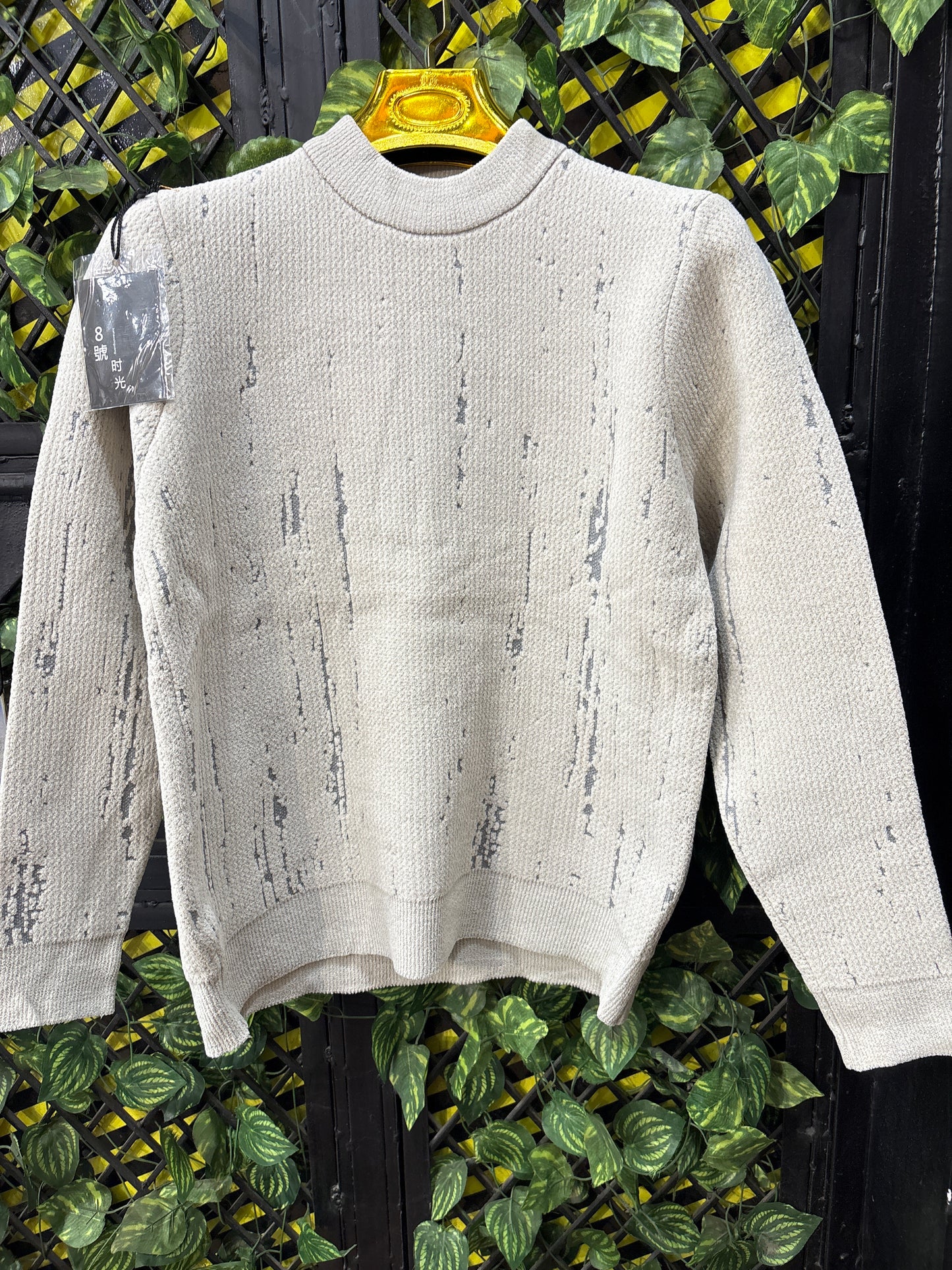 Cream Grey Colour Full Sleeve Colour Line Pattern Sweatshirt 8820