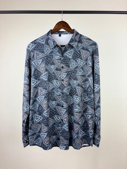 Blue Cream Beige Printed Full Sleeve Stichless Strachable Shirt 8220