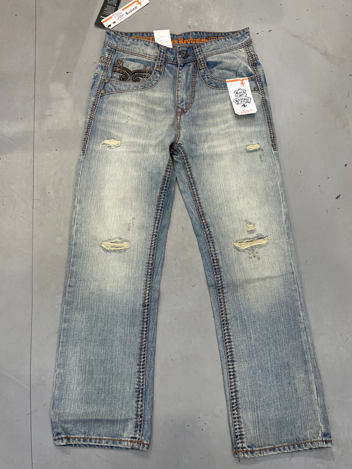 ROCK REVIVAL TR Light Blue Colour Greenish Shade Rugged Premium Quality Loose  Fit Imported Men’s Jeans 14979-A