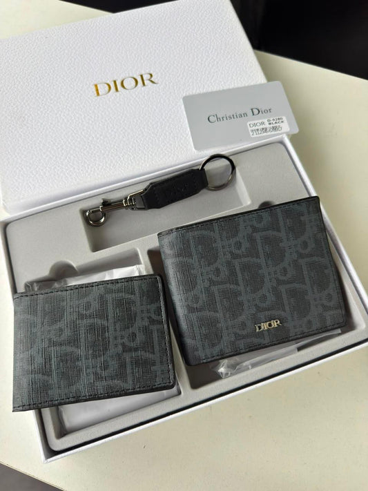 OID DIO Black Colour Leather Men’s Wallet Card Holder & Key Chain Gift Combo Set 991353
