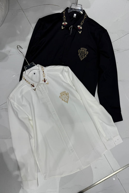 Cug White Colour Golden Embroidery Coller Work Full Sleeve Imported Shirt 2028