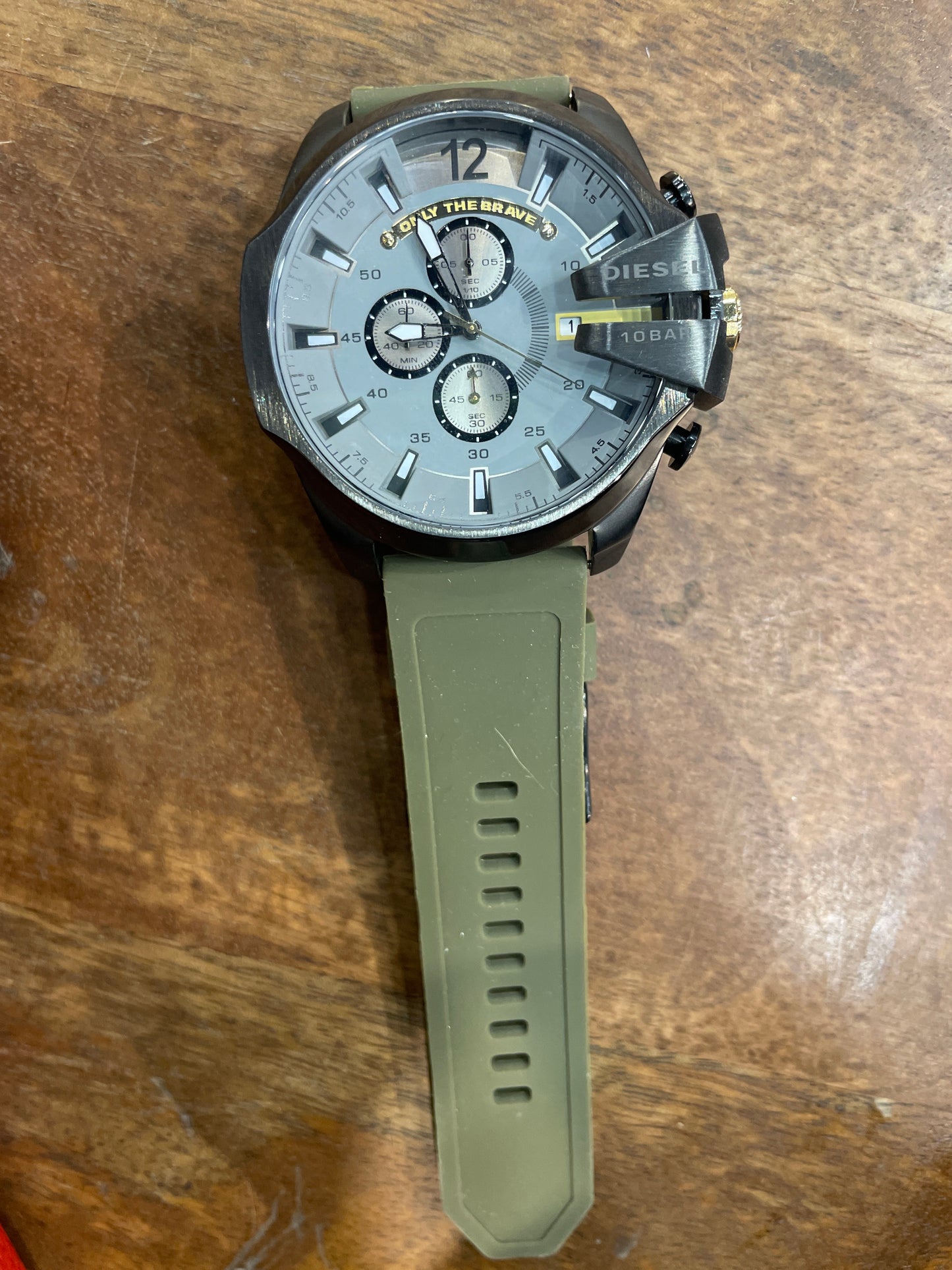 Eid Olive Green Silicon Strap Grey Black Dial Jap Machinery Heavy Men's Watch 900948