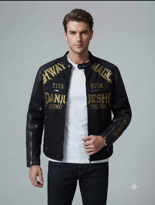 D.J.S Black Colour Danjueshi Golden Embroidery Print Imported Jacket 26615-A
