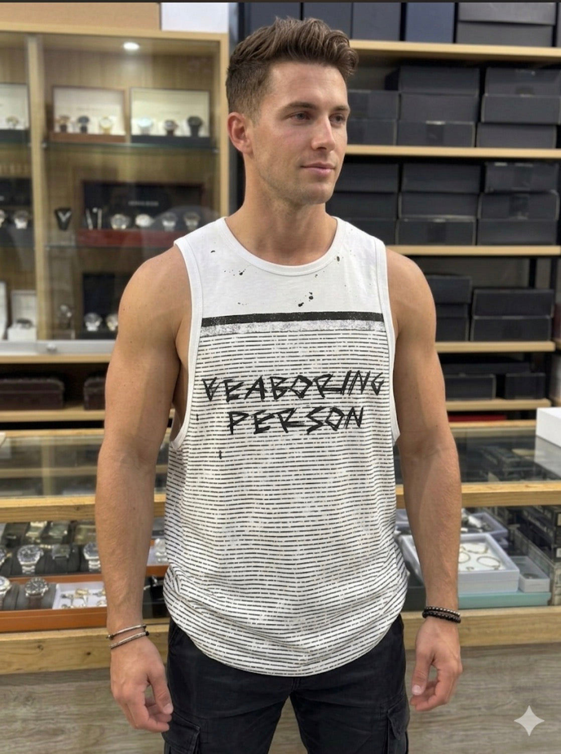 Savage Base White Colour Black Lining Beaboring Person Cut Sleeve Sando YR1316