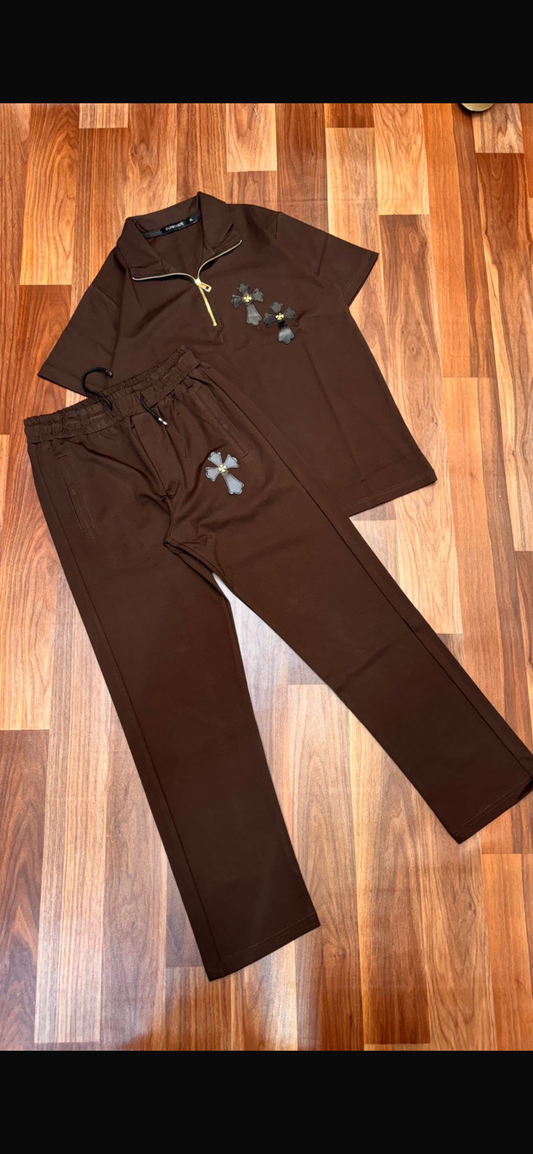 FUNKYAPE RHC CHR Brown Colour Coller T Shirt With Lower Coord Set 990448