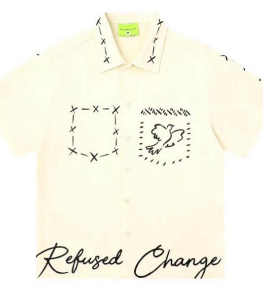 SAVAGE BASE Cream Colour Print Work Half Sleeve Imported Shirt YR9301