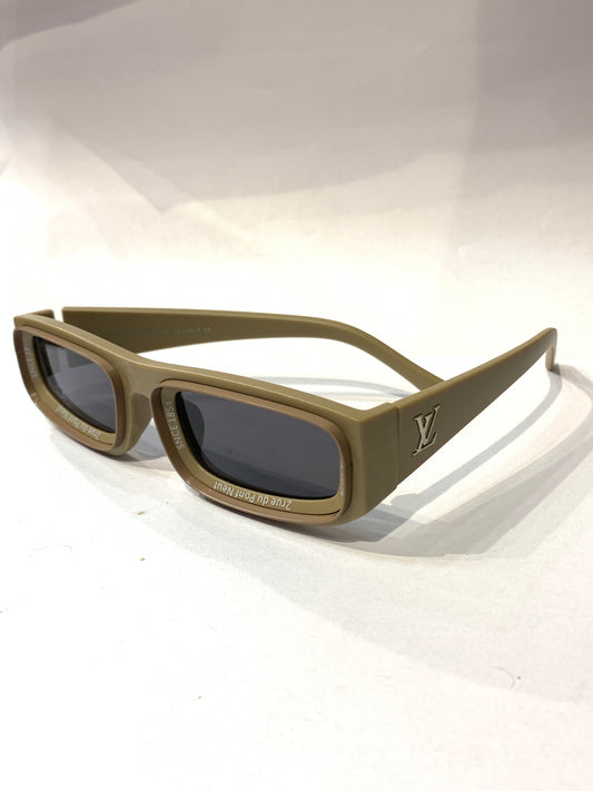 Uol Beige Khakhi Frame Black Shade Unisex Sunglass 61905422-145