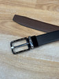 Tom Mot Glossy Black Silver Buckle With Black Brown Double Side Strap Men’s Belt 989114