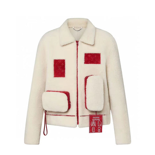 Vl UOL Cream Colour With Front MULTIPOCKET SHEARLING Premium Quality Zipper Jacket 005