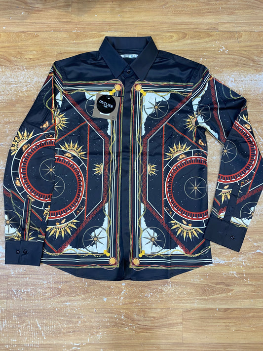 Outlier Black Shirt Red Yellow Print Premium Quality Full Sleeve Shirt 25835#