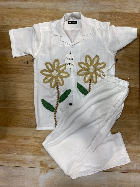 Raz Coord Set White Shirt Lower Embroidery Flower H90011