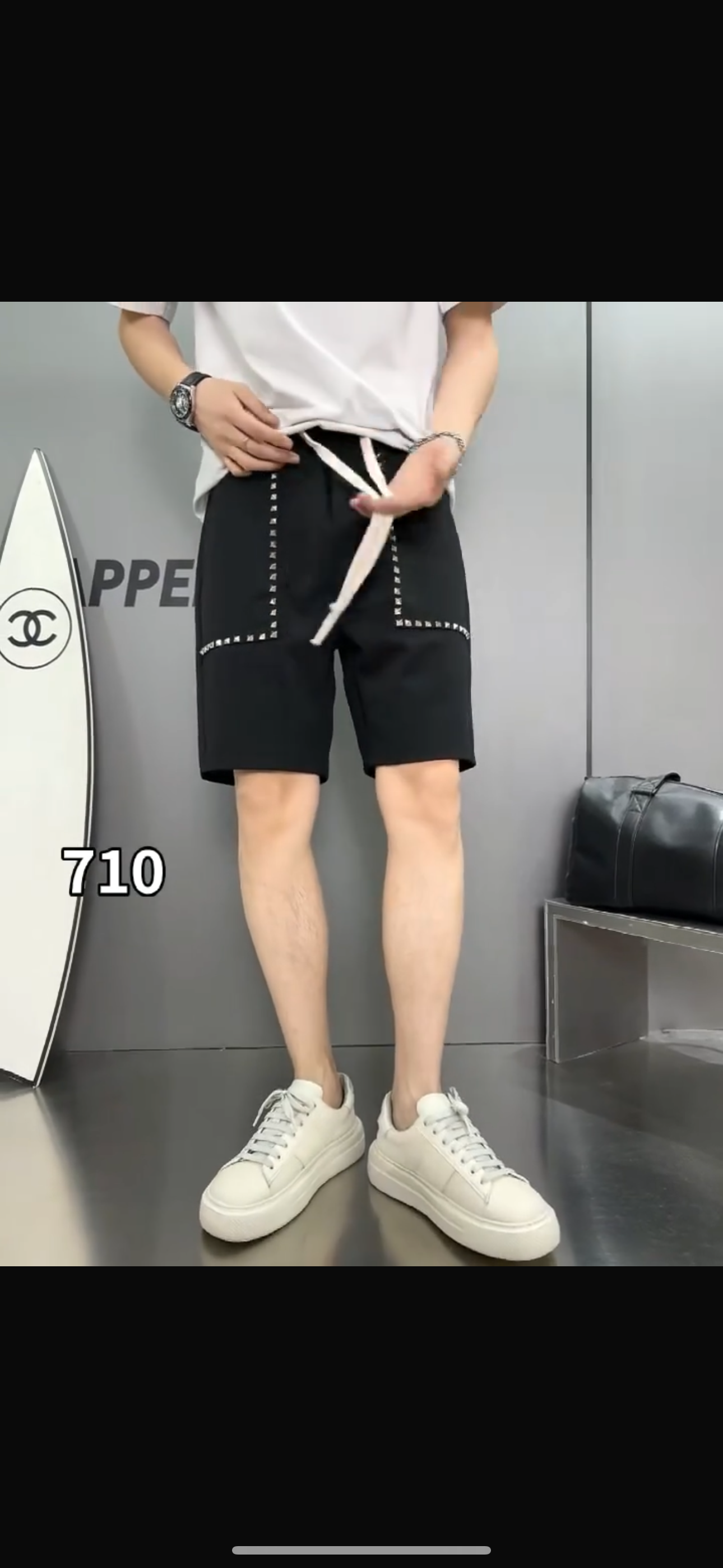 Exclusive Design J.XIN Studed Short Import Fabric Black 710