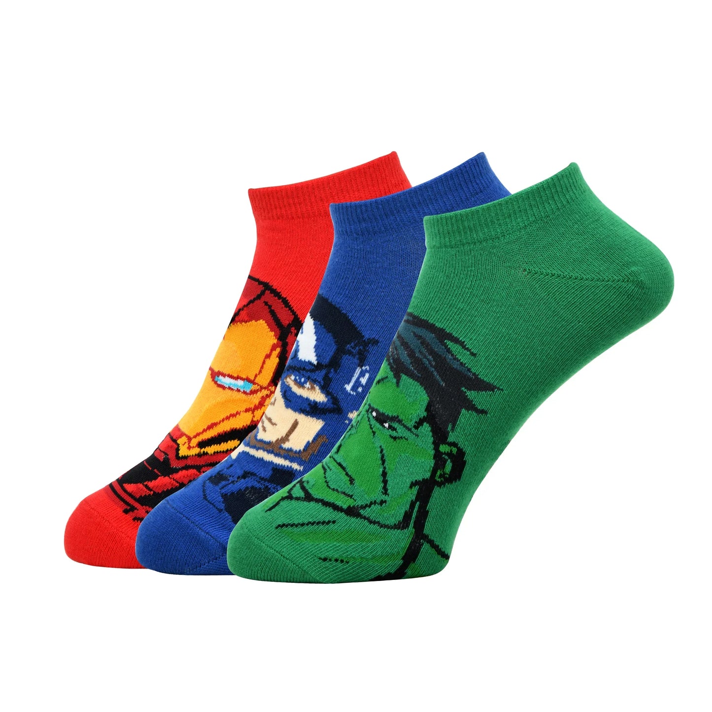 BALENZIA X MARVEL CHARACTER IRON MAN,CAPTAIN AMERICA & HULK THEMED ANKLE LENGTH SOCKS FOR MEN-(PACK OF 3 PAIRS/1U)(FREE SIZE)BLUE,RED,GREEN Your Cart Subtotal