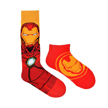 BALENZIA X MARVEL CHARACTER CREW & LOWCUT/ANKLE LENGTH SOCK FOR MEN- "INVINCIBLE IRON MAN"GIFT PACK (PACK OF 2 PAIRS)(FREE SIZE) RED